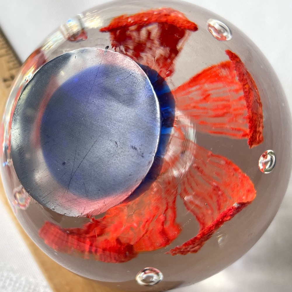 Art Glass Paperweight, Orange Lily Flower Design, 3” diameter - Picture 5 of 6